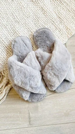 Jessica Fluffy Slippers - Grey