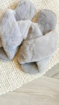 Jessica Fluffy Slippers - Grey