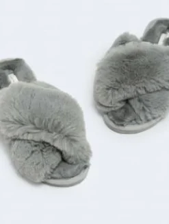 Jessica Fluffy Slippers - Grey