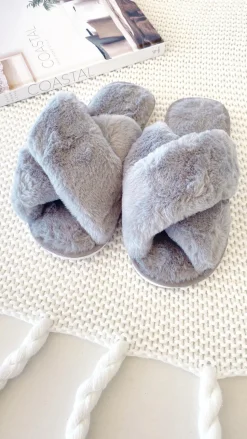Jessica Fluffy Slippers - Grey
