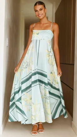 Kaethe Maxi Dress - Aqua/Yellow Print