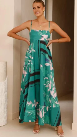 Kaethe Maxi Dress - Green/Pink