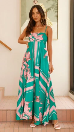 Kaethe Maxi Dress - Green/Pink Floral