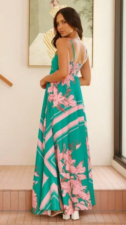 Kaethe Maxi Dress - Green/Pink Floral