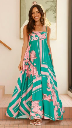 Kaethe Maxi Dress - Green/Pink Floral
