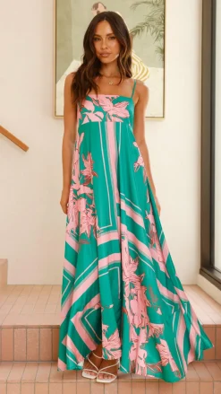 Kaethe Maxi Dress - Green/Pink Floral