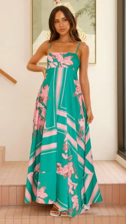 Kaethe Maxi Dress - Green/Pink Floral