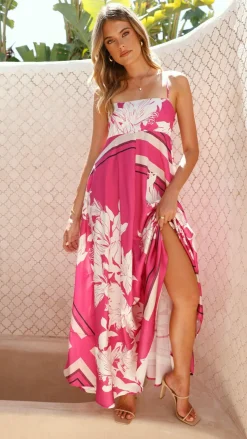Kaethe Maxi Dress - Hot Pink Print