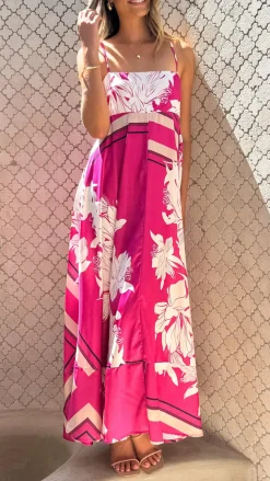 Kaethe Maxi Dress - Hot Pink Print