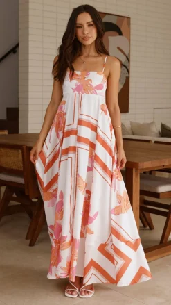 Kaethe Maxi Dress - Orange/White