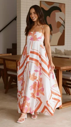Kaethe Maxi Dress - Orange/White