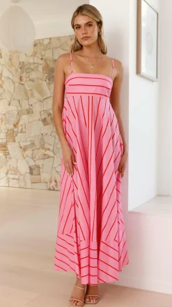 Kaethe Maxi Dress - Pink / Red Stripe