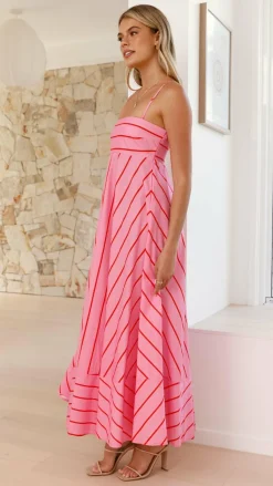 Kaethe Maxi Dress - Pink / Red Stripe