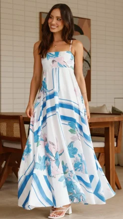 Kaethe Maxi Dress - White/Blue