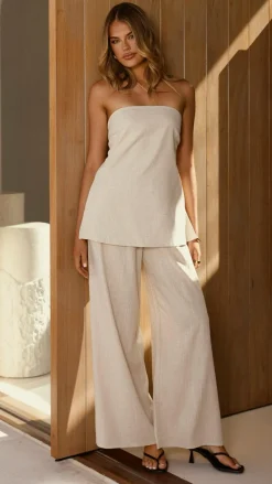 Kailani Strapless Top and Pants Set - Oat