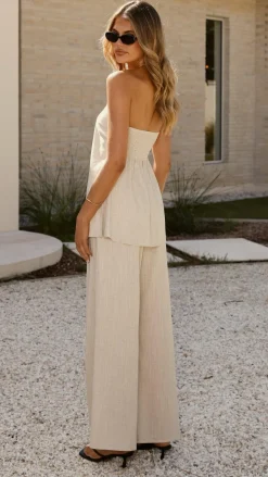 Kailani Strapless Top and Pants Set - Oat