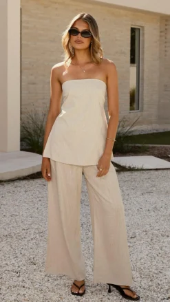 Kailani Strapless Top and Pants Set - Oat