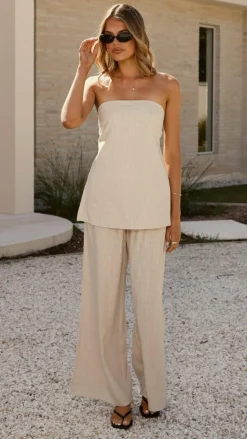 Kailani Strapless Top and Pants Set - Oat