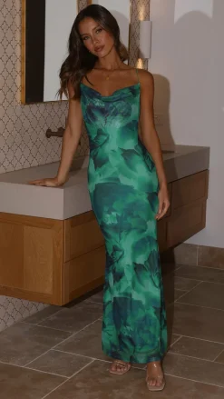 Kapri Maxi Slip Dress - Green Floral