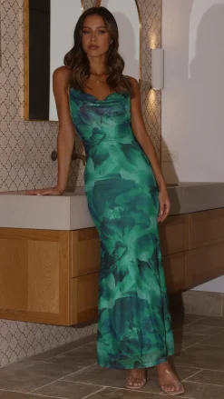 Kapri Maxi Slip Dress - Green Floral