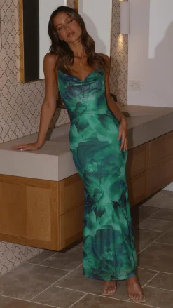 Kapri Maxi Slip Dress - Green Floral