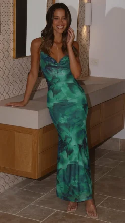 Kapri Maxi Slip Dress - Green Floral