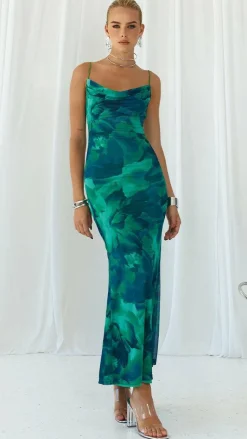 Kapri Maxi Slip Dress - Green Floral