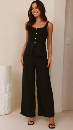 Karrina Tweed Button Up Vest and Pants Set - Black