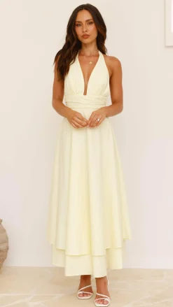 Kathy Halter Neck Maxi Dress - Lemon