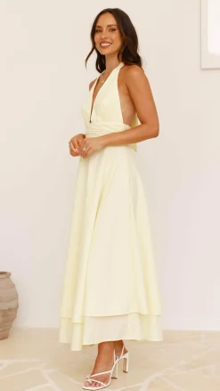 Kathy Halter Neck Maxi Dress - Lemon
