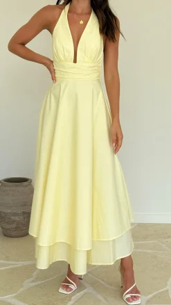 Kathy Halter Neck Maxi Dress - Lemon