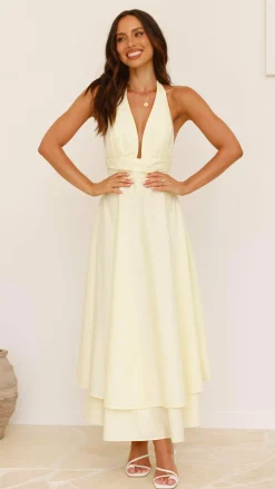 Kathy Halter Neck Maxi Dress - Lemon