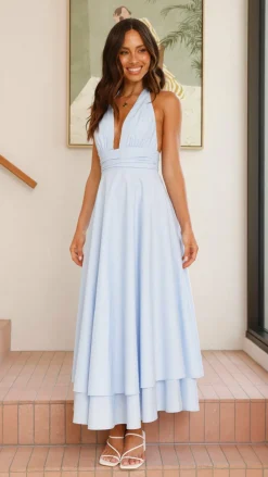 Kathy Halter Neck Maxi Dress - Light Blue