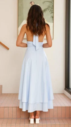 Kathy Halter Neck Maxi Dress - Light Blue