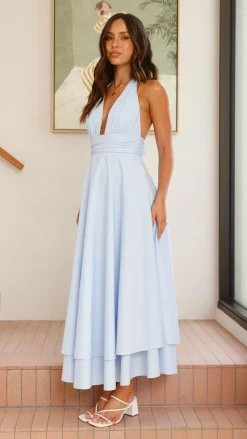 Kathy Halter Neck Maxi Dress - Light Blue