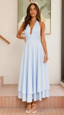 Kathy Halter Neck Maxi Dress - Light Blue