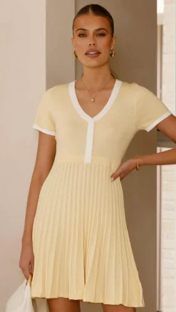 Kaylee Pleat Dress - Yellow