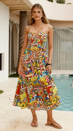 Kelani Luxe Midi Dress - Phaedra Print