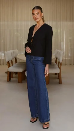 Kiera Tie Front Top - Black