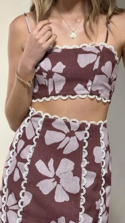 Kiva Crop Top - Brown Daylillies