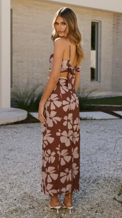 Kiva Maxi Skirt - Brown Daylillies