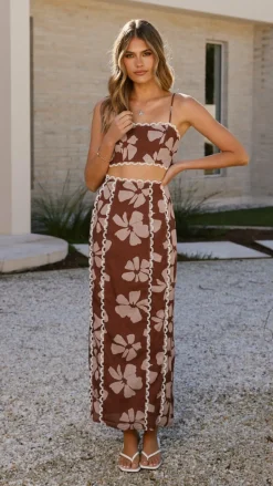 Kiva Maxi Skirt - Brown Daylillies