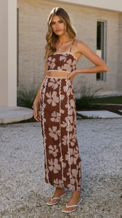 Kiva Maxi Skirt - Brown Daylillies
