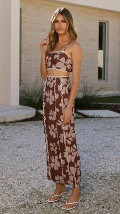Kiva Maxi Skirt - Brown Daylillies