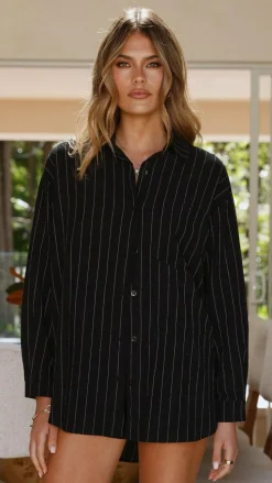 Kloa Button Up Top - Black Pinstripe