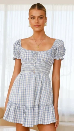 Kori Mini Dress - Blue Check