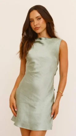 Korie Boatneck Mini Dress - Sage