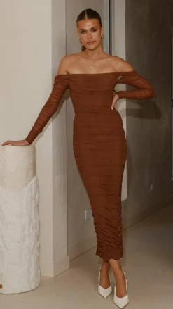 Kylie Maxi Dress Long Sleeve - Chocolate
