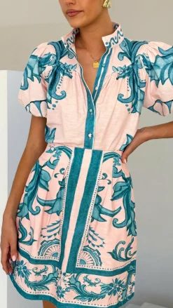 Laraine Mini Skirt - Aqua / Pink Zayna