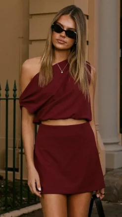 Lauren Off Shoulder Top - Wine
